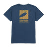 Back view of Surfrider Foundation Logo tee has a yellow graphic on navy. 